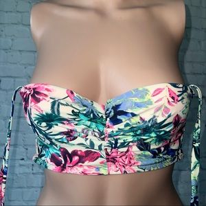 Xhilaration Cream, Pink & Green Floral Bikini top size S